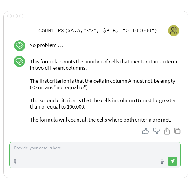 A screenshot from the app to illustrate he capability of the Excel Formula Genie application