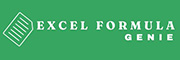 This is our company Logo: on the dark green background, writing in white capital letters "Excel Formula Genie". There is a document icon in white to the left of the text. Click this Logo to go back to Home page